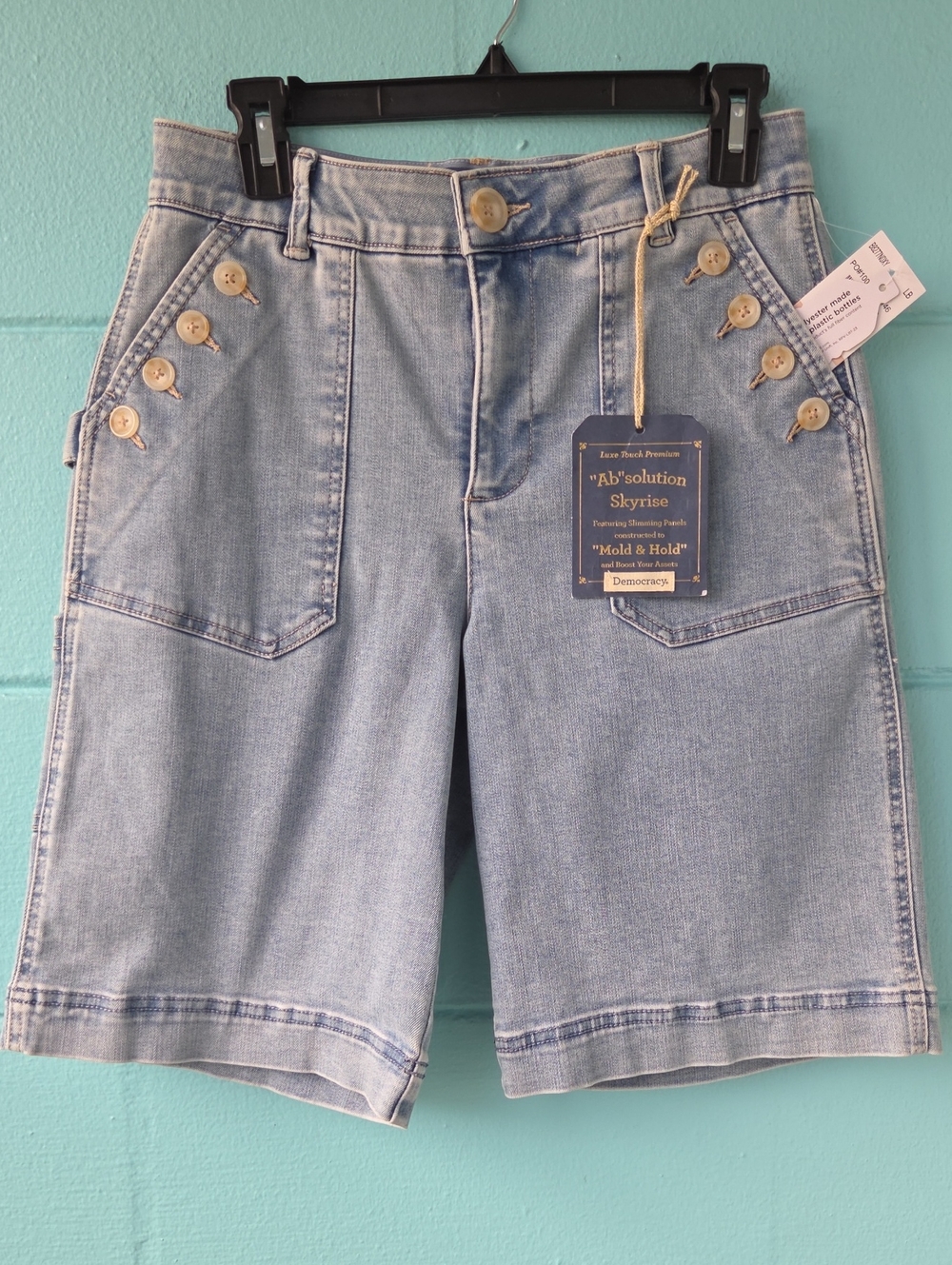 NWT "Democracy" Ab Solution Skyrise Long Denim Shorts Woman's Size 2